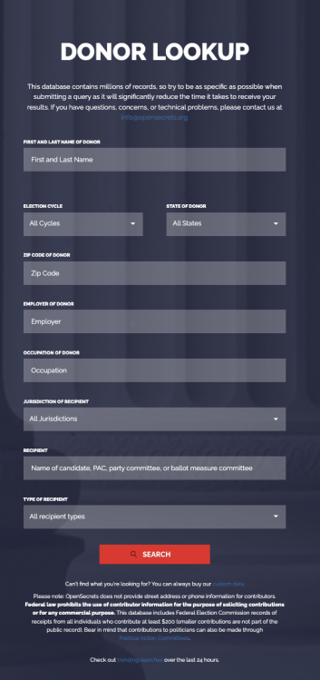 OpenSecrets donor lookup
