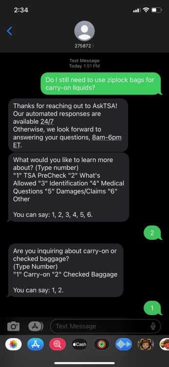 Text messages with the TSA