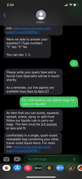 Text messages with the TSA