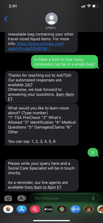 Text messages with the TSA