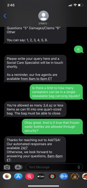 Text messages with the TSA