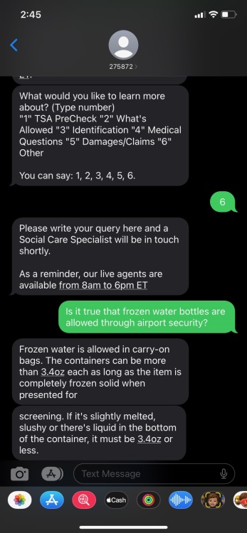 Text messages with the TSA